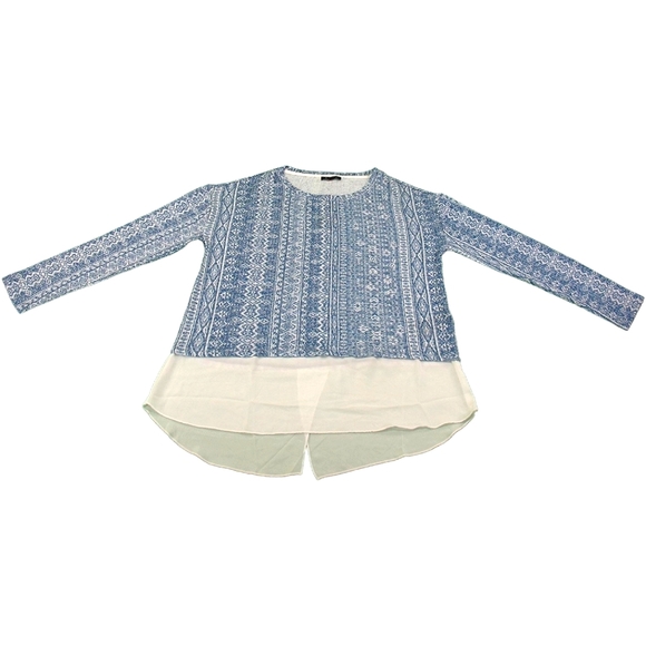Kiara Tops - Kiara blue & white long sleeve top
